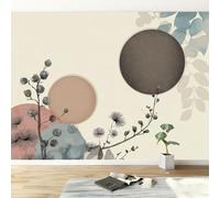 Papel Pintado Mural Fotográfico Bohemio para Salón Dormitorio Habitación Infantil - Decoración de Pared Abstracto Círculo Planta Hojas Fácil de Instalar Poster Mural Elegante 450An x 280Al cm