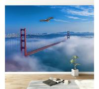 Papel Pintado Mural Fotográfico Cielo Azul Blanco Nubes para Salón Dormitorio Habitación Infantil - Decoración de Pared Puente Golden Gate Arquitectura Poster Mural Elegante 500An x 280Al cm