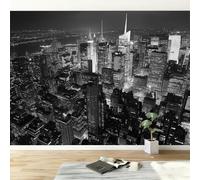 Papel Pintado Mural Fotográfico Fotografía Nocturna para Salón Dormitorio Habitación Infantil - Decoración de Pared Blanco Negro Nueva York Ciudad Arquitectura Poster Mural Elegante 300An x 210Al cm