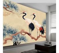 Papel Pintado Mural Fotográfico Vintage Oriental para Salón Dormitorio Habitación Infantil - Decoración de Pared Tradicional Ramas Animales Aves Poster Mural Elegante 200An x 140Al cm