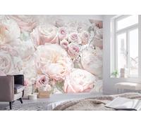 Papel Tapiz Floral Femenino Mural Pared Diseño Rosas Rosa Blanco Negro