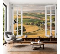 Papel Pintado Mural Panorámico Estilo Pastoral Europeo Papel Pintado Pared Campos Trigo Italianos Fotomurales de Seda Papel Tapiz Fotográfico Decorativos Pared para Dormitorio Comedor Baño, 200x140cm