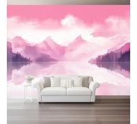 Papel Pintado Mural para Sala de Estar - Acuarela Reflejo En El Lago Murales 350 x 256 cm, Rosa Papel Pintado para Dormitorio Comedor Fondo de TV Decoración del Hogar