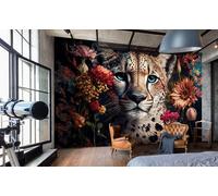 Mural De Papel Tapiz No Tejido 312x219cm Para Dormitorio Jaguares Y Flores