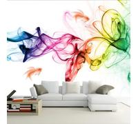 Papel Pintado Mural Personalizado 3D Abstracto Geométrico Con Efecto De Humo De Color. Pintura Mural Para Sala De Estar,Fondo De Tv,Pintura Decorativa Para Pared,Fotomural-300X210Cm