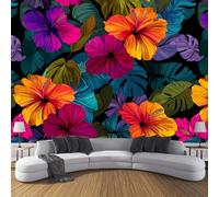 Papel Pintado Mural Personalizado 3D Decoración De Paredes, Hibisco Tropical, Póster Arte Impreso En Hd, Flores Psicodélicas Coloridas,Tela De Seda Mural, 150×105 Cm Ideal Para Salón, Dormitorio