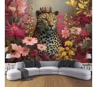 Papel Pintado Mural Personalizado 3D Decoración De Paredes, Leopardo Realista, Póster Arte Impreso En Hd, Flores Y Animales Salvajes,Tela De Seda Mural, 150×105 Cm Rosa Ideal Para Salón, Dormitorio