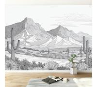 Papel Pintado Mural Rayas Blancas Negras 450An x 280Al cm, Decoración de Pared Fotográfica Paisaje Desértico Montañas Cactus para Salón Dormitorio Oficina Infantil - Poster Mural Fácil de Instalar