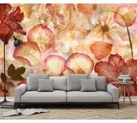 Papel Pintado Mural Salón Flores Secas Naranja con Adhesivo SET