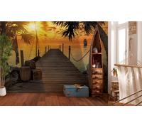Papel Pintado Mural Tropical Paisaje Verde Palmas Mar Niños Póster Foto Pared