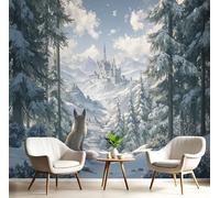 Papel Pintado Mural Zorro Del Campo De Nieve Castillo Del Bosque Foto Murales, Restaurante Decoració Papel Tapiz 3D, Decoración Dormitorio Fotomural Sala Sofá Pared Mural-450Anx315Al cm