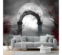 Papel Pintado Murales Decorativos 400 x 280 cm Fotomurales No Tejido, Gótico Luna Árbol Muerto Papel de Pared Para Comedores Salones Habitaciones Fondo de TV, Gris Rojo