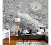 Papel Pintado Murales Decorativos Pared Patrón De Estampado Pureza Flores Noble Relieve Pavo Real 366An×256Al cm Decoración de Pared Blanco, para Habitación Salón Fondo De Tv, Póster de Pared