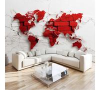 Papel Pintado Murales Muro De Ladrillos Mapa Del Mundo Fotomurales Tejido No Tejido, Murales Fotográfico Moderno Decoración de Paredes para sala, Color Claro, 350 x 256 cm
