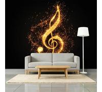 Papel Pintado Murales Música Notas Musicales Lentejuelas Minimalismo Fotomurales Tejido No Tejido, Murales Fotográfico Moderno Decoración de Paredes para sala, Negro, 350 x 256 cm