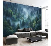 Papel Pintado Murales Niebla Bosque Perenne Pared Patrón De Estampado De Viento Natural 300 x 210cm decoración de pared Verde Oscuro, para niños habitación salón Fondo De Tv, póster de pared
