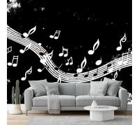 Papel Pintado Músicablanco Y Negro Notas Musicales Pentagrama 3D Panorámico No Tejido - Fotomurales Decorativos Para Salón, Dormitorio Y Oficina - Diseño Moderno Pared Del Hogar