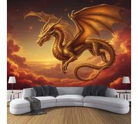Papel Pintado Naranja quemado - Papel Pintado Panorámico 400x280cm, Animales de lujo Atardecer con dragón gigante y mar de nubes Foto Mural Decoración Del Hogar Para Sala dormitorio comedor oficina