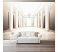 Papel Pintado Neoclasicismobeige Columnas Lámpara De Araña 3D Panorámico No Tejido - Fotomurales Decorativos Para Salón Dormitorio Y Oficina - Diseño Moderno Pared Del Hogar