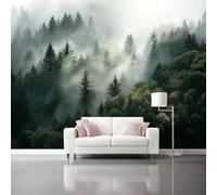 Papel pintado Niebla Bosque Paisaje Naturaleza Misterioso Papel pintado tejido no tejido 400 x 280 cm decoración Pared decorativos Tv Fondo Pared Dormitorio Murales Papel Tapiz Moderno Verde gris