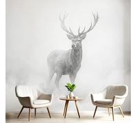 Papel Pintado Niebla Silueta De Un Ciervo Fotomurales Pintura De Ilustraciones Animales Tapiz Fotográfico Decorativos Papel Para Pared Salón Pasillo Dormitorio Comedor,150 × 105 Cm, Gris Claro