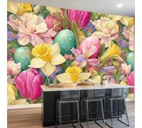 Papel Pintado no tejido 200 x 140 cm - Acuarela Parterres Huevos De Pascua 3D Efecto Murales Decoración, Vistoso Estampados Papel Pintado Mural para Salón Dormitorio Oficinas habitaciones Decoración