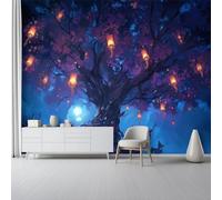 Papel Pintado no tejido 200 x 140 cm - Fantasía 3D Efecto Murales Decoración, Cielo Nocturno Luna Árboles Estampados Papel Pintado Mural para Salón Dormitorio Oficinas habitaciones Decoración