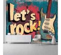 Papel Pintado no tejido 200 x 140 cm - Shabby Chic 3D Efecto Murales Decoración, Retro Guitarra Eléctrica Rock Estampados Papel Pintado Mural para Salón Dormitorio Oficinas habitaciones Decoración