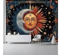 Papel Pintado no tejido 300 x 210 cm - Estilo Campestre 3D Efecto Murales Decoración, Sol Luna Plantas Estampados Papel Pintado Mural para Salón Dormitorio Oficinas habitaciones Decoración