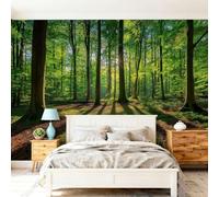 Papel Pintado no tejido 300 x 210 cm - Naturaleza Bosque Árboles Grandes 3D Efecto Murales Decoración, Verde Estampados Papel Pintado Mural para Salón Dormitorio Oficinas habitaciones Decoración