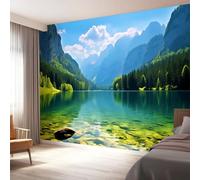 Papel pintado no tejido 300 x 210 cm, Patrón De Lago Y Bosque Alpino Póster fotográfico de arte de pared para cocina, dormitorio, sala de estar, habitación infantil, decoración de pared Verde
