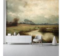 Papel Pintado no tejido 350 x 256 cm - Estilo De Pintura Al Óleo 3D Efecto Murales Decoración, Retro Césped Cielo Estampados Papel Pintado Mural para Salón Dormitorio Oficinas habitaciones Decoración