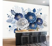 Papel Pintado no tejido 350 x 256 cm - Minimalista 3D Recorte Floral De Papel 3D Efecto Murales Decoración, Gris Claro Estampados Papel Pintado Mural para Salón Dormitorio Oficinas Decoración