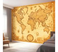 Papel pintado no tejido 350 x 256 cm, Patrón De Mapa Del Mundo Póster fotográfico de arte de pared para cocina, dormitorio, sala de estar, habitación infantil, decoración de pared Beige
