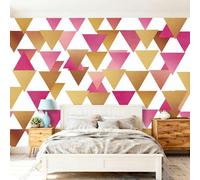 Papel Pintado no tejido 350 x 256 cm - Simple Geométrico Triángulo 3D Efecto Murales Decoración, Blanco Rosa Estampados Papel Pintado Mural para Salón Dormitorio Oficinas habitaciones Decoración