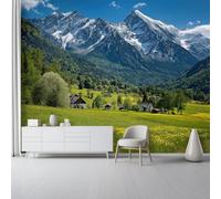 Papel Pintado no tejido 400 x 280 cm - Naturaleza Montaña Pradera 3D Efecto Murales Decoración, Azul Verde Estampados Papel Pintado Mural para Salón Dormitorio Oficinas habitaciones Decoración