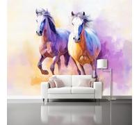 Papel Pintado No Tejido Acuarela Animal Caballo Murales, 200 x 140 cm Decoración de Paredes para Dormitorio Sala Tv Fondo, Luz Pared Papel Murales decorativos
