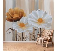 Papel pintado no tejido Acuarela Botánica Marrón Flores Rayas Zarcillos Decoración de pared Póster de pared Tapiz Panorámico Foto Papel pintado para dormitorio salón infantil, 200 x 140 cm