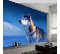 Papel pintado no tejido con diseño de iceberg nieve animal lobo, papel pintado fotográfico despegable paisaje natural habitación de los niños sala de estar dormitorio sala de juegos - Moderno mural de