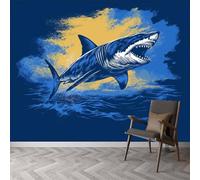 Papel pintado no tejido con diseño de océano retro animales tiburones, papel pintado fotográfico despegable estilo dibujos animados habitación habitación habitación de los niños sala de estar