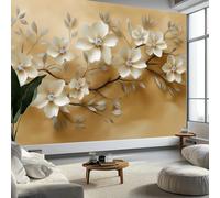 Papel pintado no tejido de fondo 3d fácil de colocar, mural blanco flores plata hojas árboles personalizados para sala de estar dormitorio de los niños - papel pintado decorativo 350 x 256 cm (L x H)