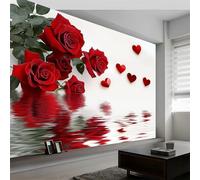 Papel pintado no tejido de plantas y flores rosas Amor, papel pintado de fotos HD mural de flores botánicas para salón, dormitorio o cocina restaurante 250 x 175 cm (L x H) Decoración mural