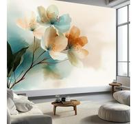 Papel pintado no tejido, diseño de flores, degradado, plantas de ramas, mural de acuarela para dormitorio y oficina, papel pintado panorámico fácil de colocar, decoración de pared extraíble 350 x 256