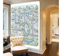 Papel pintado no tejido-Edificios de dibujos animados divertidos,Papel pintado Mapa de la ciudad de dibujos animados para niños para Decorativo para Salón Dormitorio Tamaño,300x210cm,No Autoadhesivo