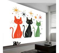 Papel pintado no tejido estilo moderno abstracto medio siglo 350 x 256 cm (L x H), mural póster de pared tapiz de fotos estrellas felinas para sala de estar, dormitorio de niños, fondo de televisión