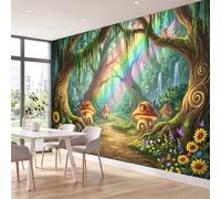Papel pintado no tejido Fantasía Campestre Champiñones Bosque Floral Plantas Decoración de Pared Póster Panorámico Foto Papel pintado para Dormitorio Salón Niño, 200 x 140 cm