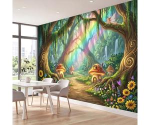 Papel pintado no tejido Fantasía Campestre Champiñones Bosque Floral Plantas Decoración de Pared Póster Panorámico Foto Papel pintado para Dormitorio Salón Niño, 200 x 140 cm