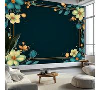 Papel pintado no tejido flores plantas plantas vintage lujo 350 x 256 cm (L x H), papel pintado panorámico verde oscuro, mural fotográfico mural póster para sala de estar, dormitorio de niños
