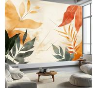 Papel pintado no tejido hojas plantas moderno del medio del siglo 450 x 315 cm (L x H), mural de cartel, tapiz, papel pintado, color beige para sala de estar, dormitorio de los niños, decoración de