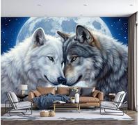 Papel pintado no tejido-Lobo salvaje de luna llena - Papel pintado Animales salvajes realistas para diferentes habitaciones Decorativo para Salón Dormitorio Tamaño,200x140cm,No Autoadhesivo